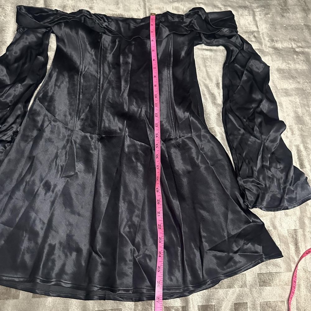 Meshki Black Satin Off-Shoulder Mini Dress - Picture 8 of 15